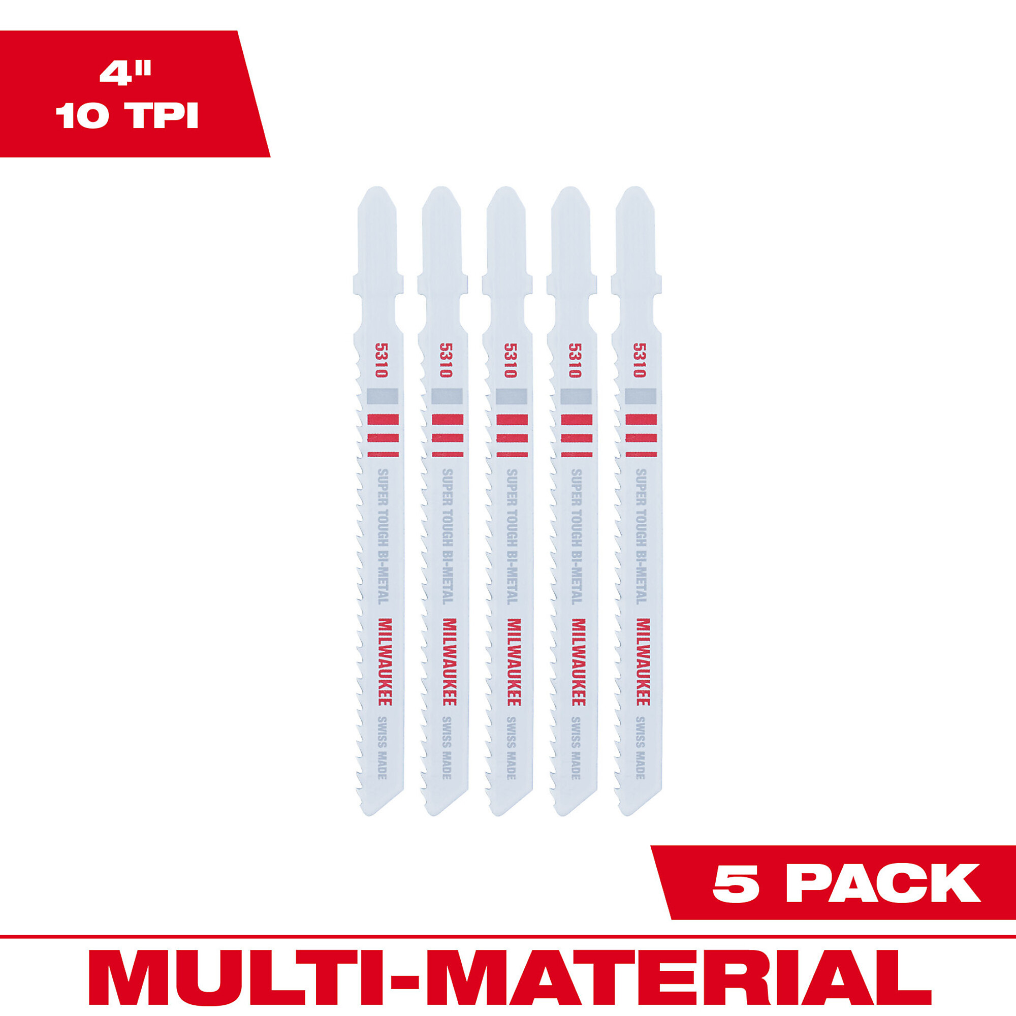 Milwaukee 4in. T-Shank Bimetal Jig Saw Blade, 10 TPI, 5-Pack, Model# 48-42-5310